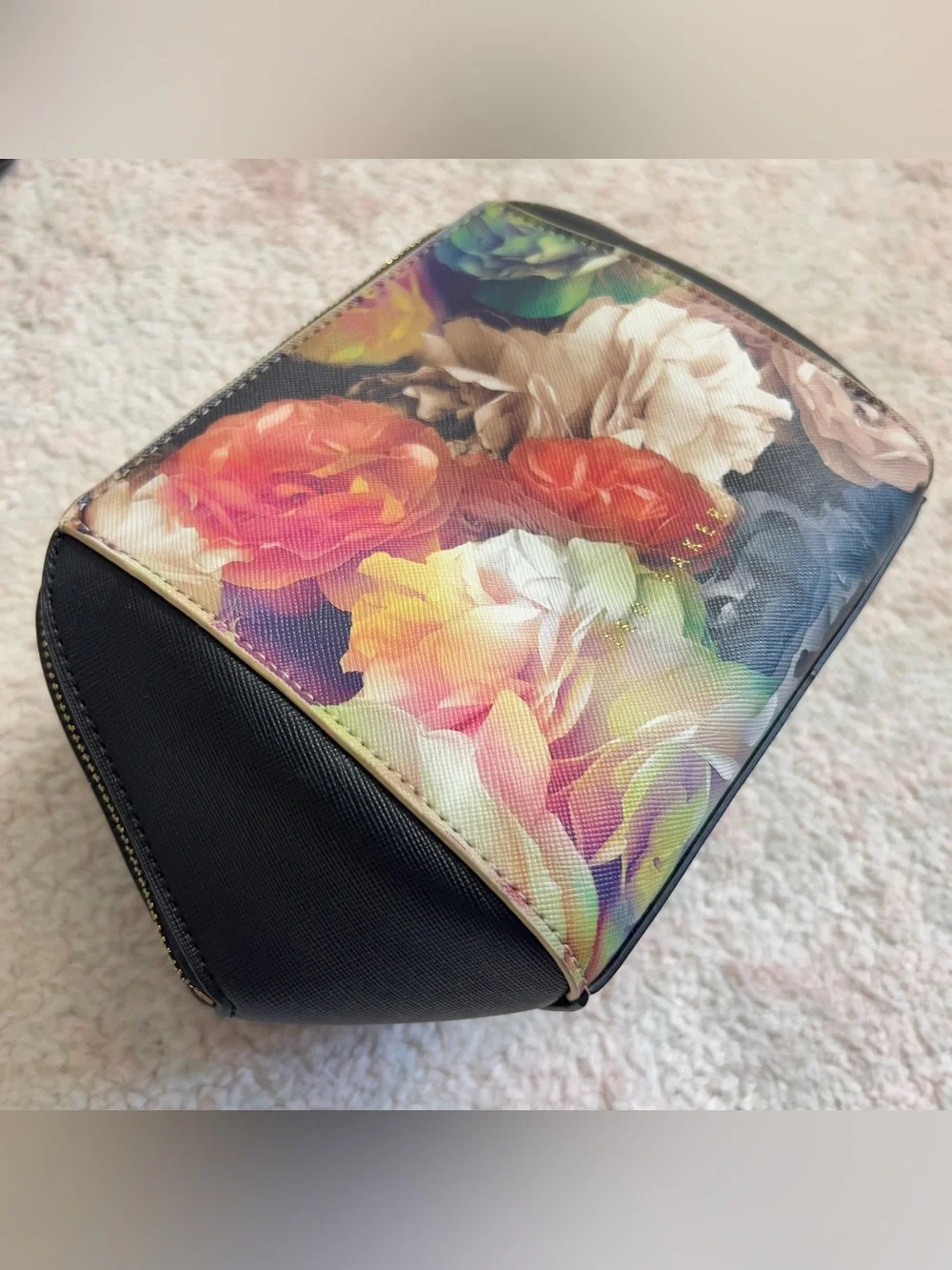 Ted Baker London Black Cosmetic Pouch with Multicolor Floral Print